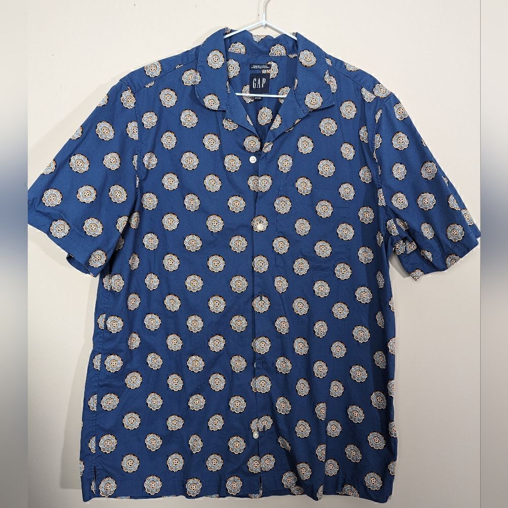 Gap stretch cotton shorts sleeve button shirt fun print summer
